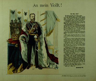 Kopie van een verklaring van Frederik III aan zijn onderdanen, 12 maart 1888 door German School